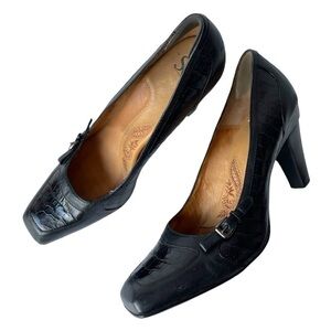Sofft Womens Black Crocodile Leather Platform Pumps Heels Comfort Shoes, 11M